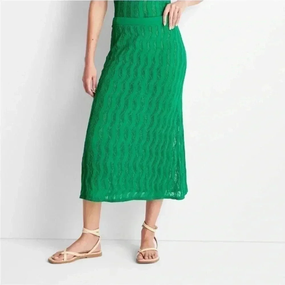 NWT‎ Women's Open Stitch Sweater Maxi Skirt Future Collective Jenee Naylor
Green